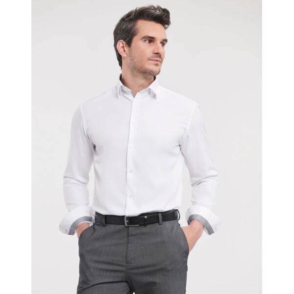 Men's Long Sleeve Tailored Contrast Herringbone Shirt  Thumbnail