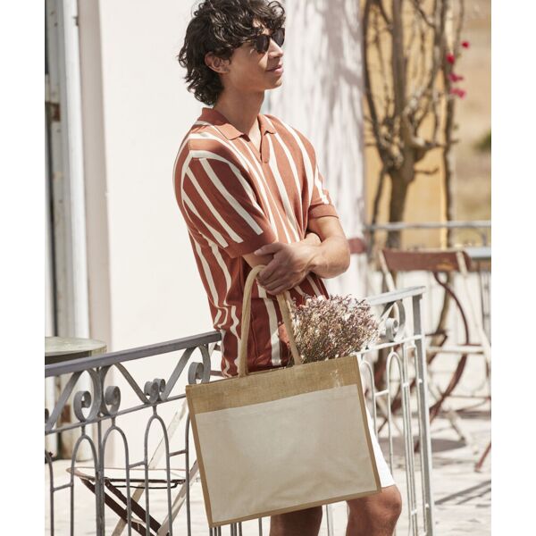 Cotton pocket natural starched jute shopper Thumbnail