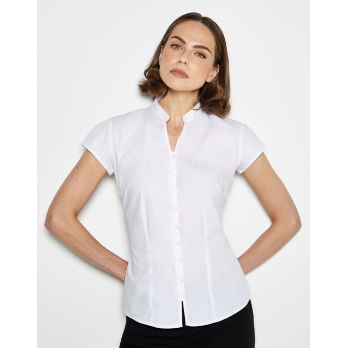 Tailored Fit Cap Sleeve Mandarin Collar Blouse Thumbnail