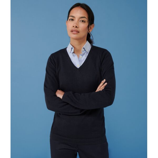Henbury Ladies Lightweight Cotton Acrylic V Neck Sweater Thumbnail
