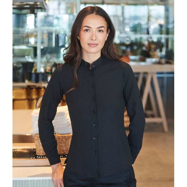 Henbury Ladies Mandarin Roll Sleeve Anti-Bac Wicking Shirt Thumbnail