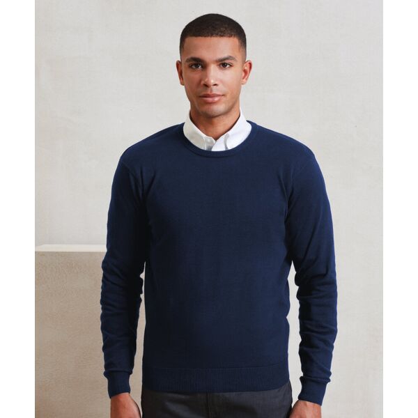 Crew neck cotton-rich knitted sweater Thumbnail