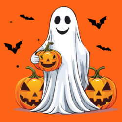 Halloween Ghost with Pumpkin - Heavy Blend™ hooded sweatshirt Design