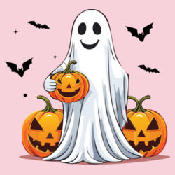 Halloween Ghost with Pumpkin - Softstyle™ youth ringspun t-shirt Design