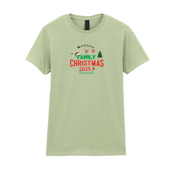 Family christmas 2025 custom name - Softstyle™ women's ringspun t-shirt Thumbnail