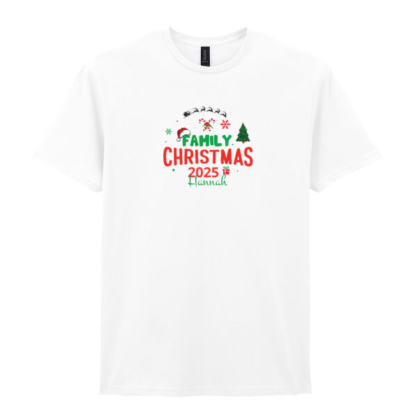 Family christmas 2025 custom name - Softstyle™ adult ringspun t-shirt Thumbnail