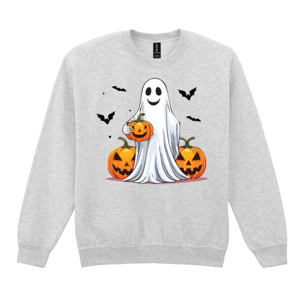 Halloween Ghost with Pumpkin - Heavy Blend™ adult crew neck sweatshirt Thumbnail