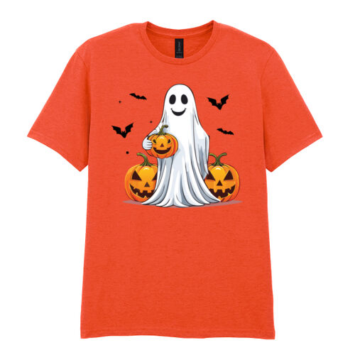 Halloween Ghost with Pumpkin - Softstyle™ adult ringspun t-shirt Thumbnail