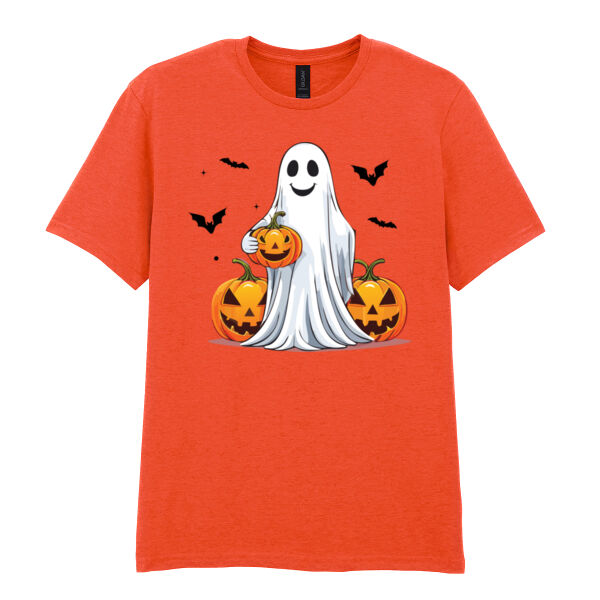 Halloween Ghost with Pumpkin - Softstyle™ adult ringspun t-shirt Thumbnail