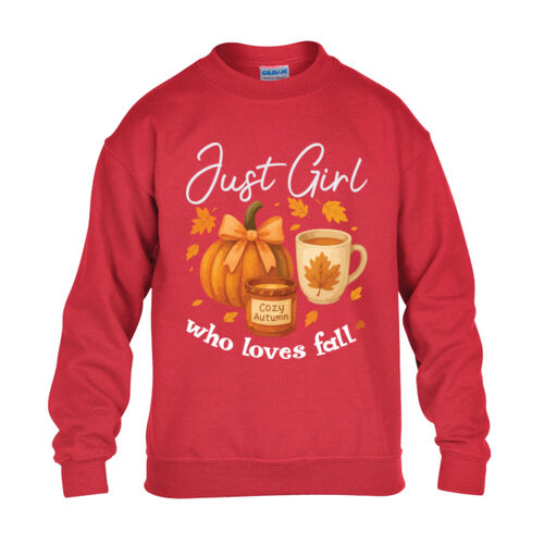 Just Girls Who Loves Fall - Heavy Blend™ youth crew neck sweatshirt Thumbnail