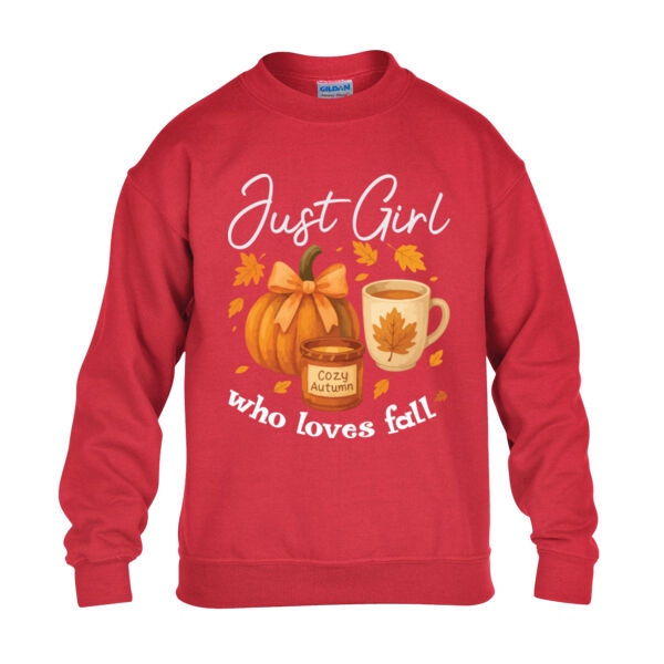 Just Girls Who Loves Fall - Heavy Blend™ youth crew neck sweatshirt Thumbnail