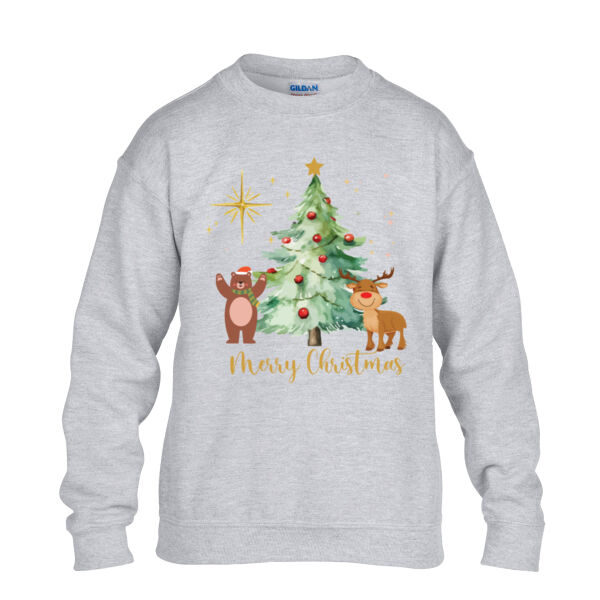 Merry Christmas with beer and reindeer - Heavy Blend™ youth crew neck sweatshirt Thumbnail