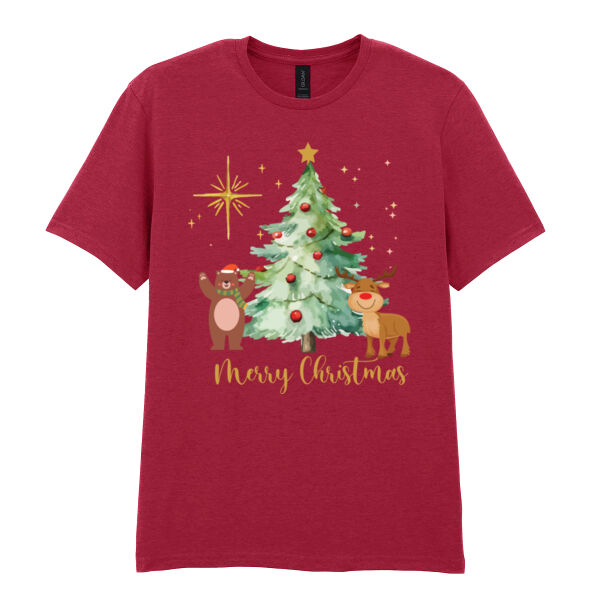 Merry Christmas with beer and reindeer - Softstyle™ adult ringspun t-shirt Thumbnail