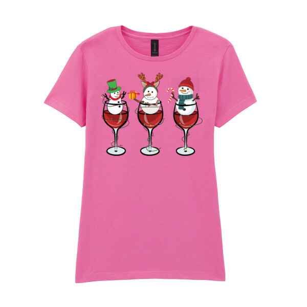 Wine And Snowman - Softstyle™ women's ringspun t-shirt Thumbnail