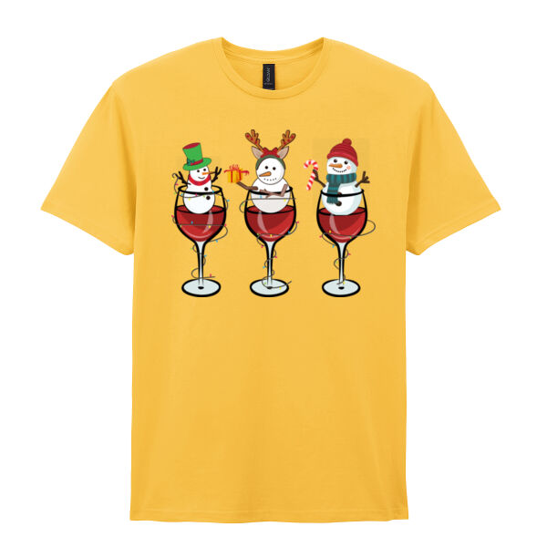Wine And Snowman - Softstyle™ adult ringspun t-shirt Thumbnail